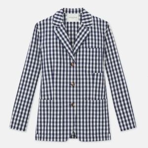 LAFAYETTE 148 Gingham Crinkle Cotton-Linen Blazer